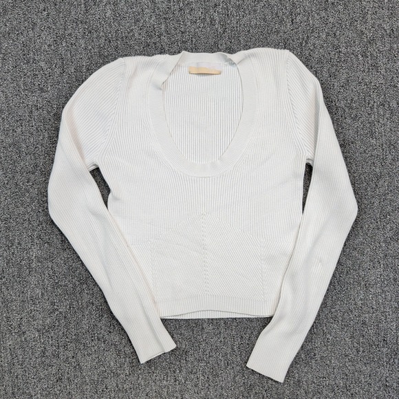 Worthy End Minimalist Ribbed Scoop Neck Crop Top L White Balletcore Coquette — photo 2